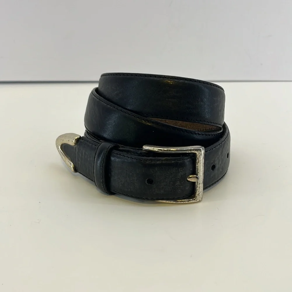 FOSSIL Black Leather Belt with Silver Tone Buckle & Tip - Men’s size 38